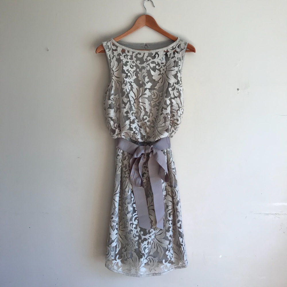 Tadashi Shoji Sleeveless Lace Belted Dress